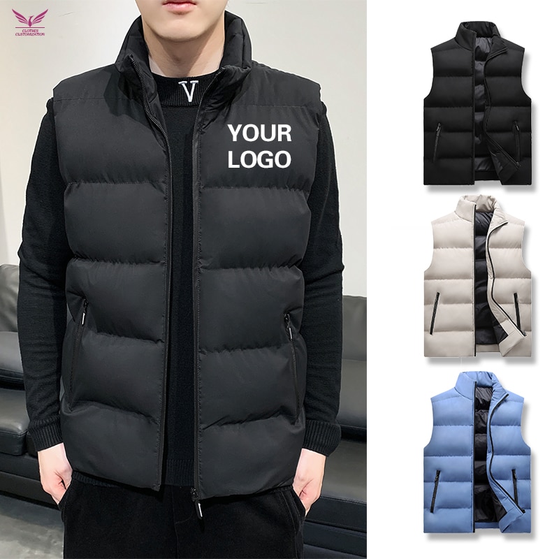 custom logo Mens winter Sleeveless Jackets Men New  Vest Jacket print photo Male Autumn Warm Casual Waistcoat Vest