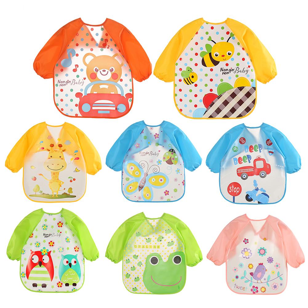 0-3Y Baby Bibs Cute Cartoon Animals Waterproof Colorful Children Bib Full Sleeve Bibs Children Apron Long Sleeve Feeding Bibs