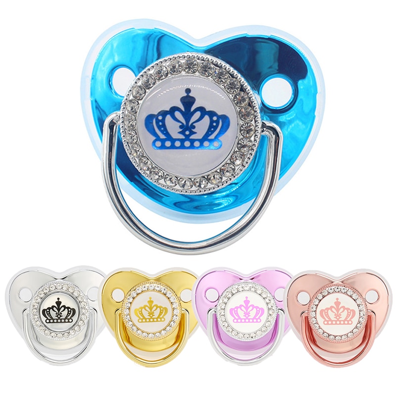 Newborn Baby Pacifier Clip with Cover Rhinestone Crown Luxury Pacifier Chain Infant Nipple Feeding Silicone Dummy Baby Soother
