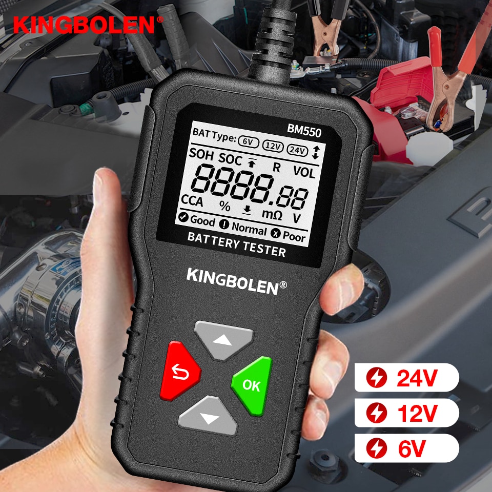Battery Tester Tools KINGBOLEN BM550 6V 12V 24V Automotive Diagnostic Tools 100-2000 CCA Tester 2Ah-220Ah Battery Analyzer