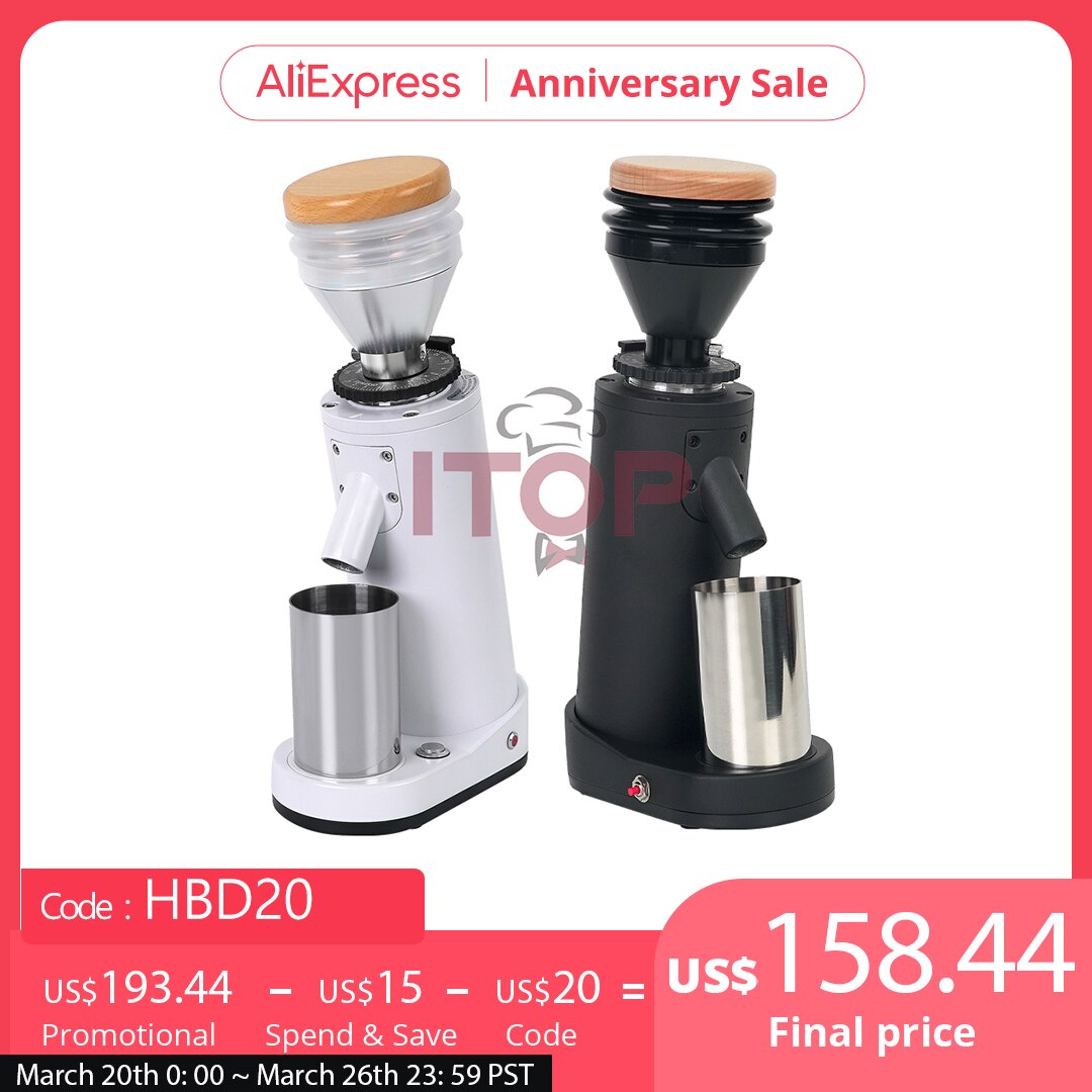 ITOP40 Cylinder Coffee Grinder Titanium Burr Conical 40mm Metal Bean Hopper 75g Wooden Cover Popular Bean Grinder Family Cafe V2