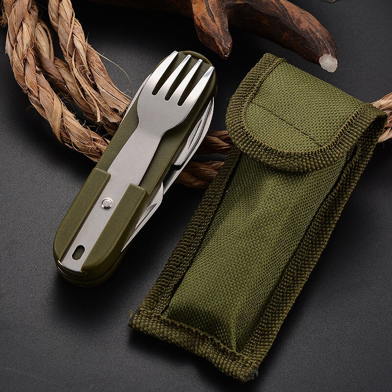 Multifunctional Outdoor Tableware Stainless Steel Foldable Fork Spoon Knife Picnic Camping Hiking Travelling Dinnerware