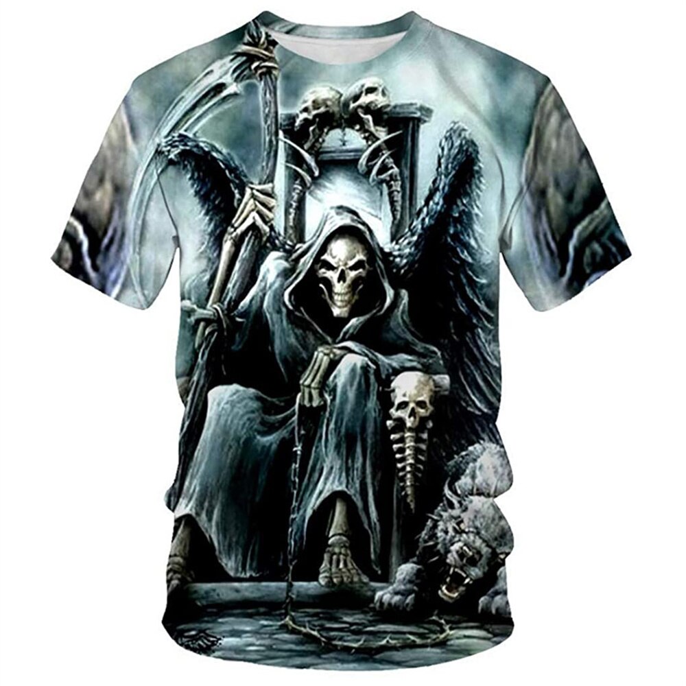 Summer hot 3D printed large skull T-shirt male street large personality punk shirt Harajuku casual T-shirt