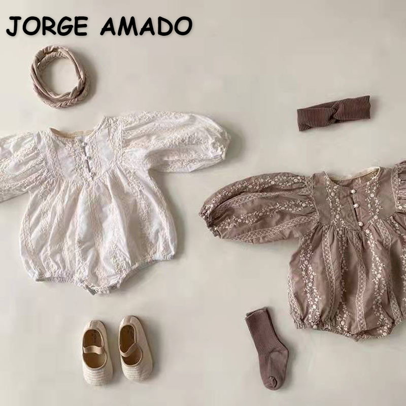 2022 Korean Style Spring Baby Wear Girl Bodysuit Long Sleeves Round Collar Jumpsuit Children Birthday Clothes E3000