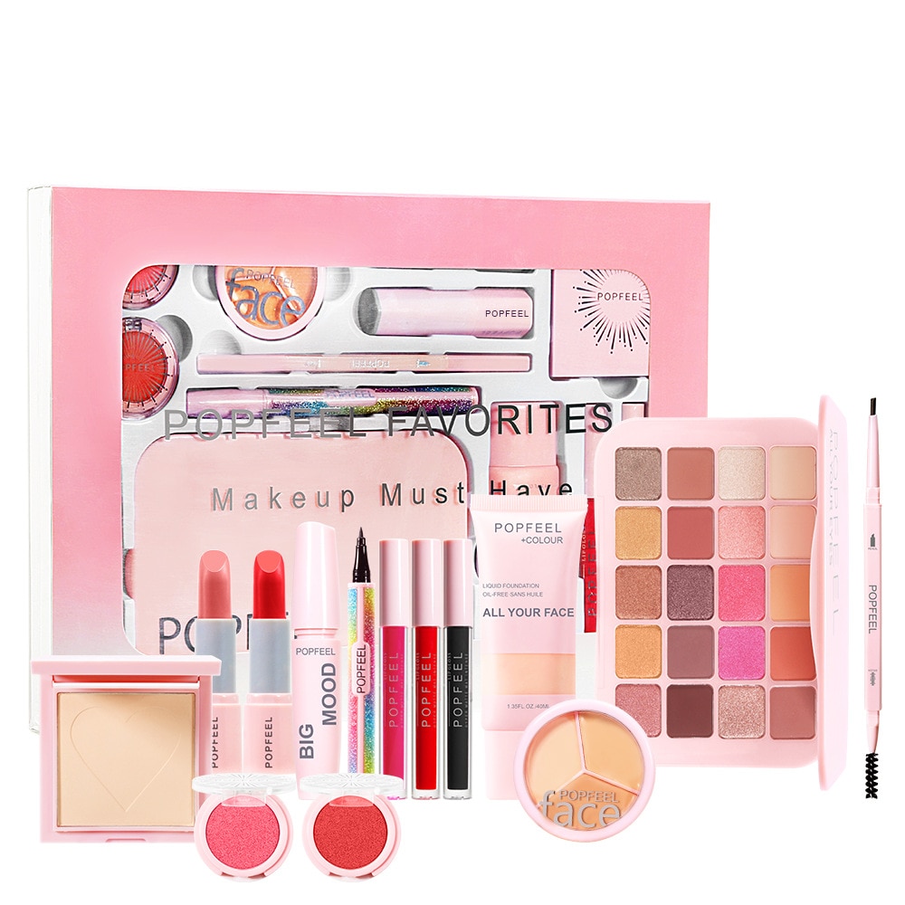 POPFEEL New Makeup Set: Eyeshadow Palette Lipstick Eyebrow Pencil Highlighter Contour Cosmetic Gift Box Set Makeup Case Hot Sale