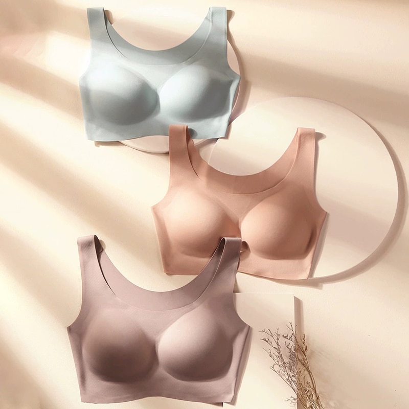 Sports Seamless Women's No Steel Ring Brassiere Solid Widened Shoulder Strap Vest Thin Section Comfortable Ice Silk Underwear