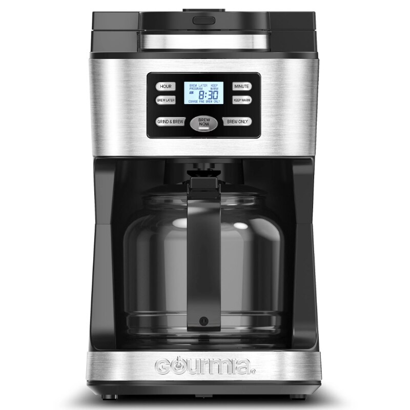 Gourmia 12-Cup Grind & Brew Coffee Maker with Integrated Grinder Black
