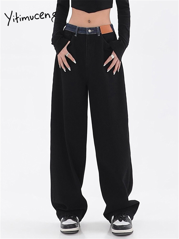 Yitimuceng High Waisted Jeans for Women 2023 New Fashion Vintage Streetwear Straight Black Jeans Chic Wide Leg Jeans Full Length