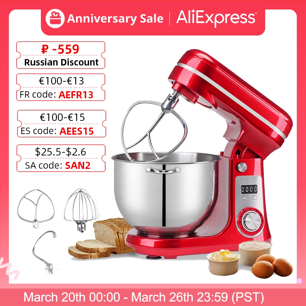 BioloMix Kitchen Food Stand Mixer, Blender, Quiet Motor, Cream Egg Whisk, Whip Dough Kneader, 6-Speed, 1200 W, 6 L, DC