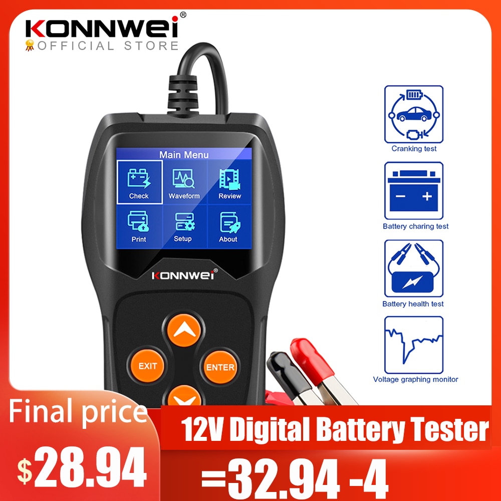KONNWEI KW600 Car Battery Tester 12V 100 to 2000CCA 12 Volts Battery Tools for the Car Quick Cranking Charging Diagnostic