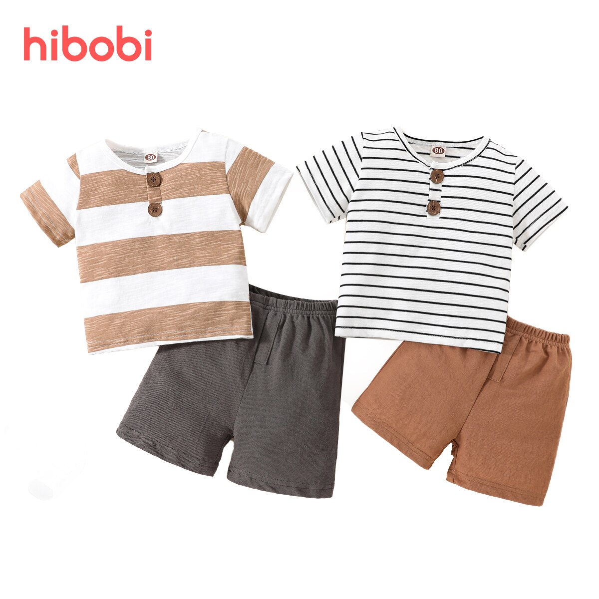 hibobi Baby Boy's Suit Summer Casual Clothes Set Top Shorts 2PCS Baby Clothing Set for Boys Striped Infant Suits Kids Clothes