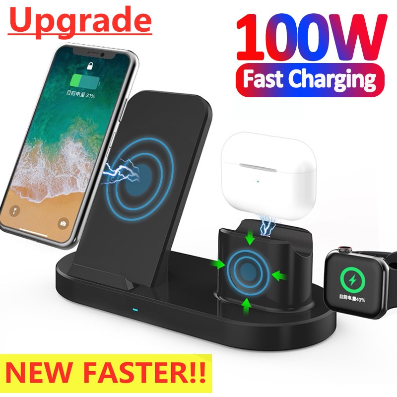 100W 3 in 1 Wireless Charger Stand for iPhone 14 13 12 11 X 8 Fast Charging Dock Station for Apple Watch iWatch 8 7 SE 6 Airpods