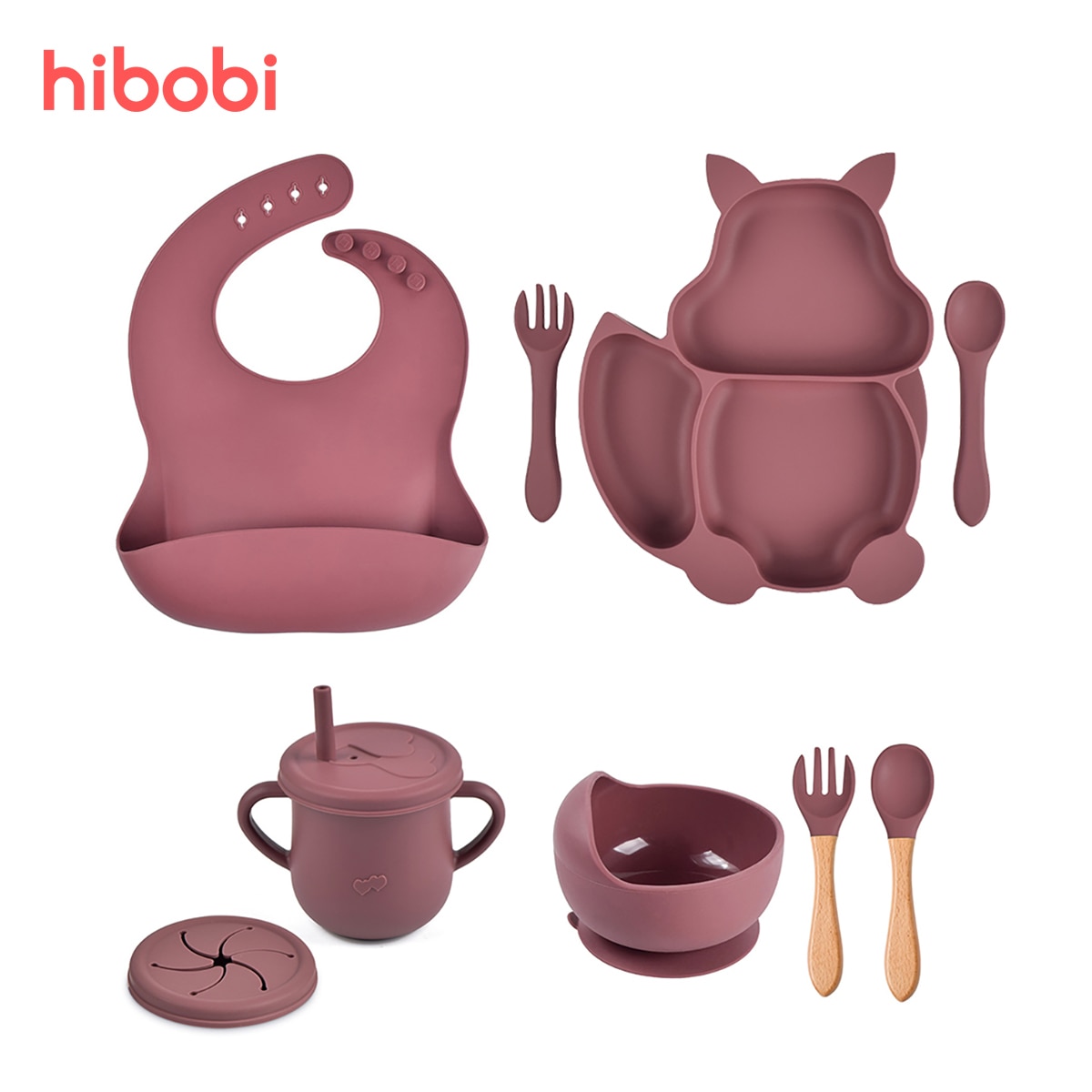 4/6/8 PCS Baby Soft Silicone Sucker Bowl Plate Cup Bibs Spoon Fork Sets Non-slip Tableware Children's Feeding Dishes BPA Free