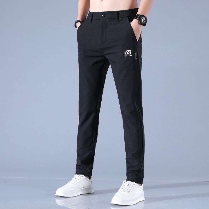 2023 Spring Summer Pants Mens Stretch Korean Casual Slim Fit Elastic Waist Business Classic Trousers Male Black Gray