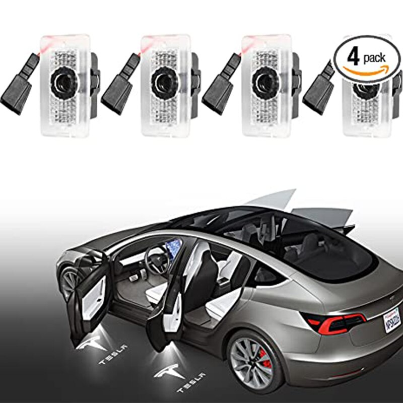 Car Door Logo Projector Lights for Tesla Model 3/Y/S/X Puddle Lights, Ultra-Bright Welcome Door Lamps Upgraded