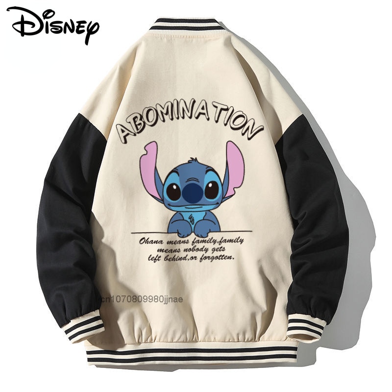 Stitch Fashion Casual Loose Jackets For Men Autumn And Winter Disney Patchwork Oversized Couples Coat Streetwear Harajuku Women