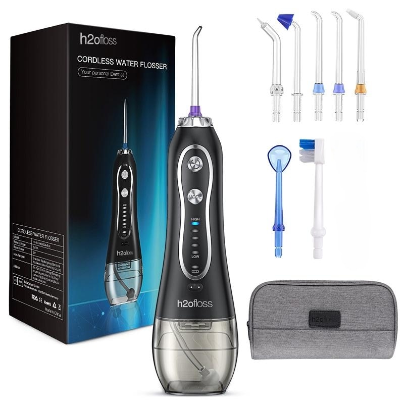 H2ofloss hf-6 dental cordless oral 5 nozzle tips irrigator portable electric water flosser for teeth cleaning  health