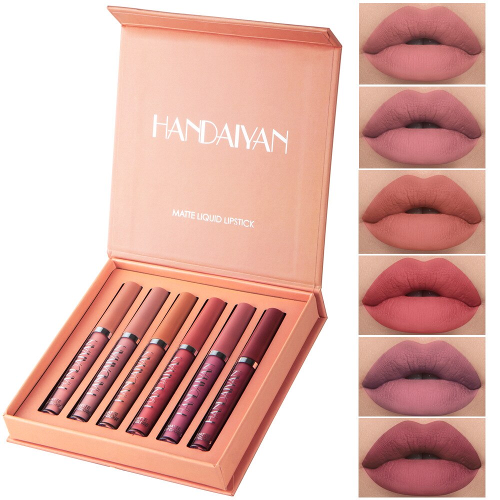 6 Pcs/Set Fashion Lip Gloss Sets Natural Moisturize Waterproof Velvet Liquid Lipstick Gift Box Exquisite Lip Makeup  HY01