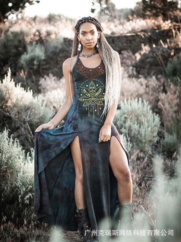 Vintage Gothic Y2K Party Dresses Women Punk Retro Mediaeval Sexy Long Maxi Dresses Summer Sleeveless V Neck Oversized Dresses